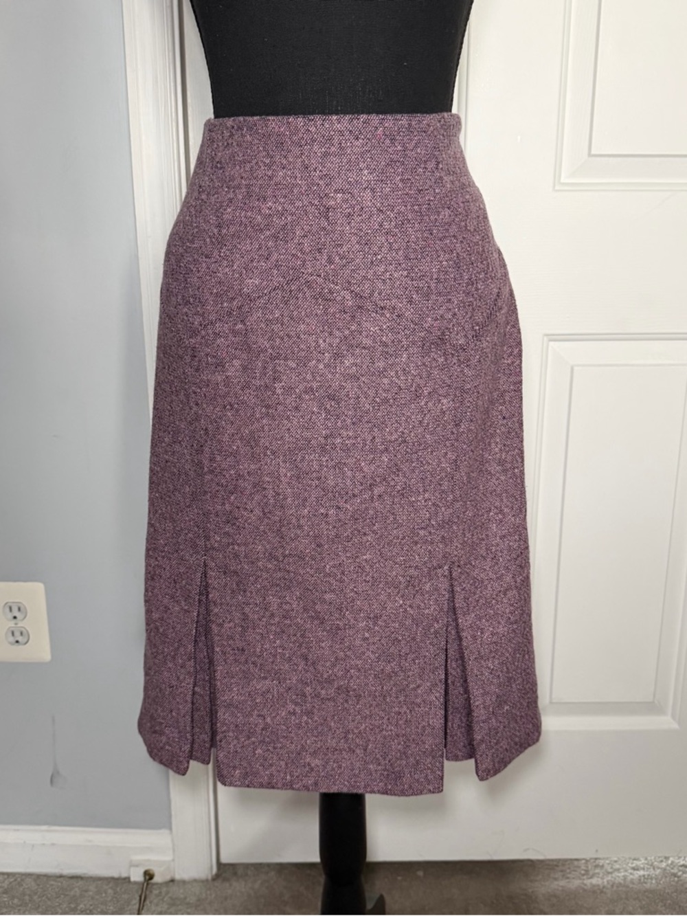 Classic Purple Tweed Midi Skirt